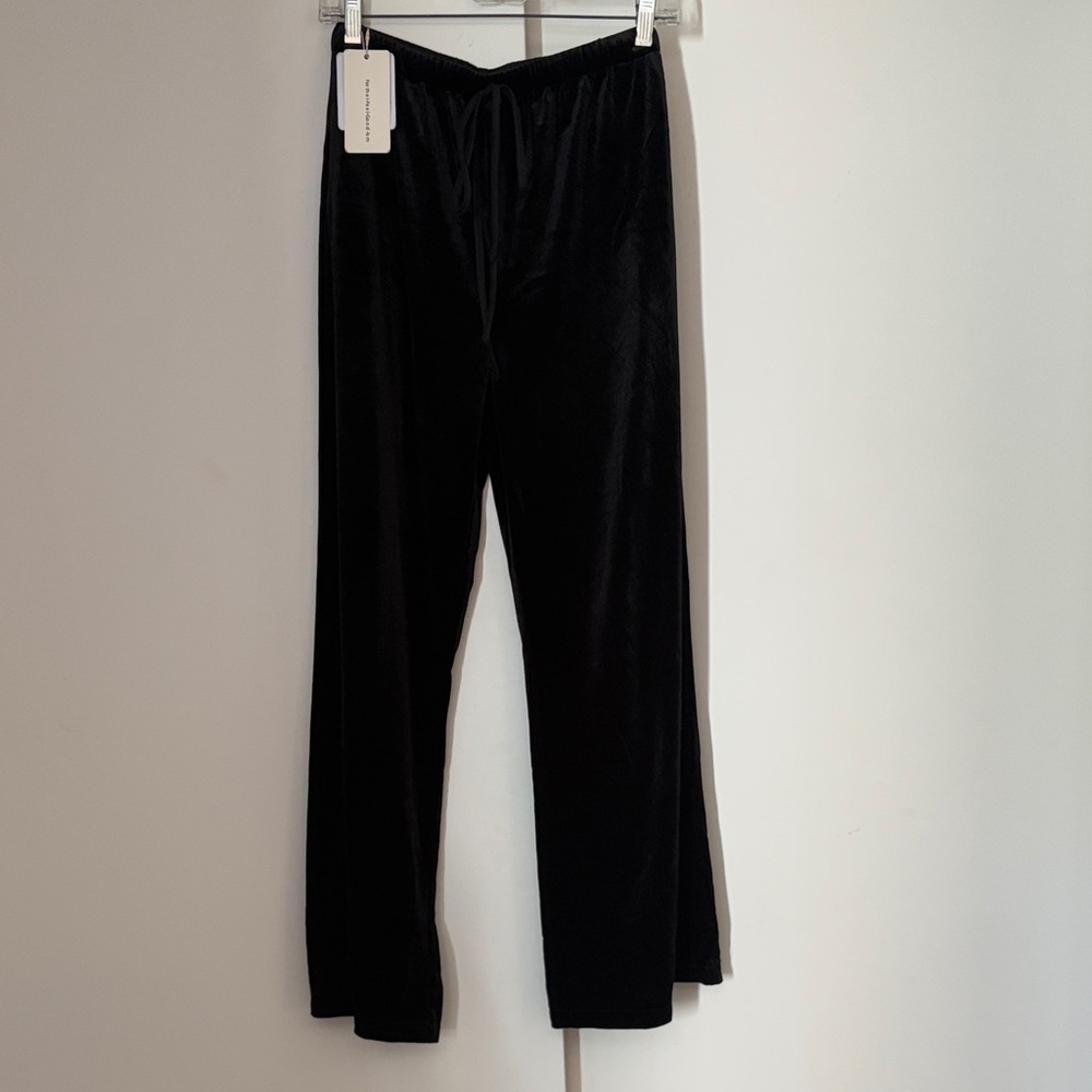 NWT Commense Black Velvet Drawstring Trousers Size Small